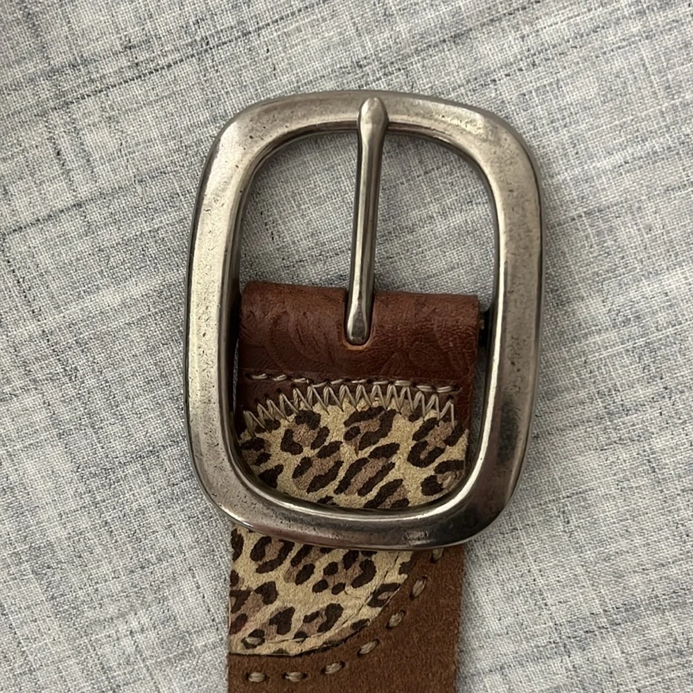 Vintage Y2K Fossil suede and leather patch belt with animal print